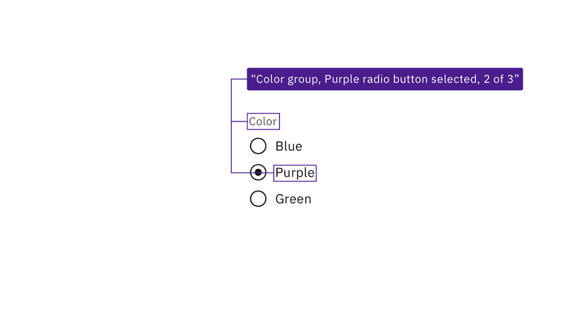 "color group, Purple radio button checked, 2 of 3"